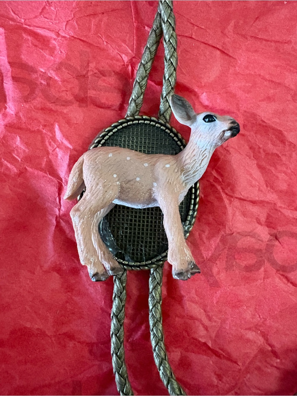 Vintage Deer Bolo Tie - Brown Fawn on Antique Brass